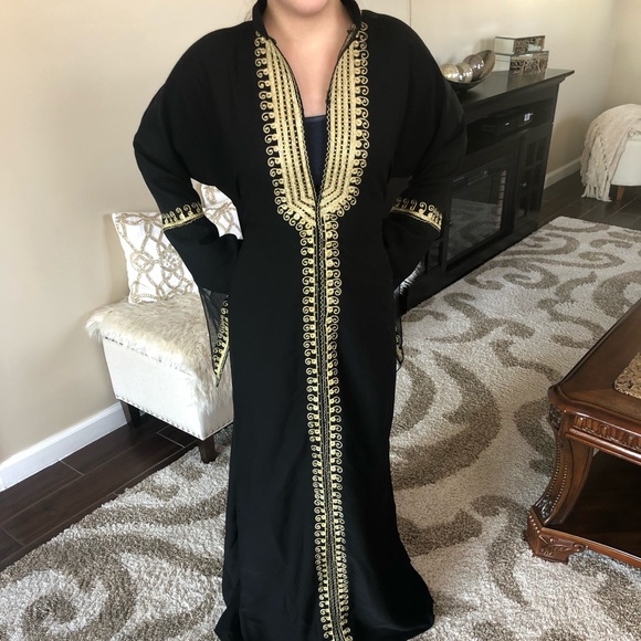 black and gold kaftan dress